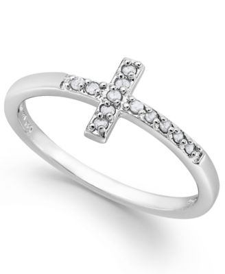 Macy's - Diamond Cross Ring in Sterling Silver (1/10 ct. t.w.)
