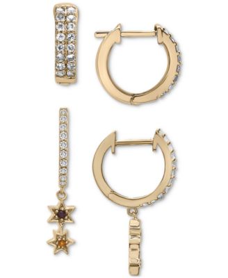 Macy's - 2-Pc. Set Lab-grown White Sapphire (5/8 ct. t.w.), Garnet (1/20 ct. t.w.) & Citrine Accent Huggie Hoop Earrings in 14k Gold-Plated Sterling Silver