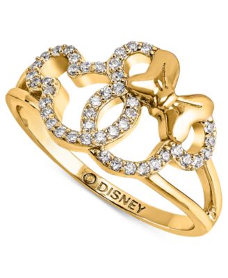 Disney - Cubic Zirconia Mickey & Minnie Mouse Interlocking Ring in 18k Gold-Plated Sterling Silver