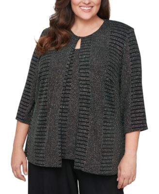 Alex Evenings - Plus Size Metallic-Knit Tank and Jacket Set