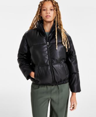 CoffeeShop - Juniors' Faux-Leather Cropped Puffer Coat