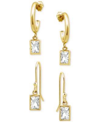 Giani Bernini - 2-Pc. Set Cubic Zirconia Baguette Dangle Hoop & Drop Earrings