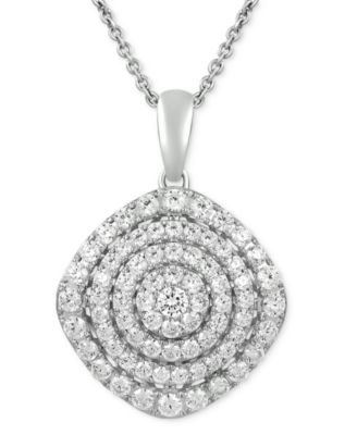 Macy's - Diamond Concentric Circle Pendant Necklace (1 ct. t.w.) in 10k White Gold, 16" + 2" extender
