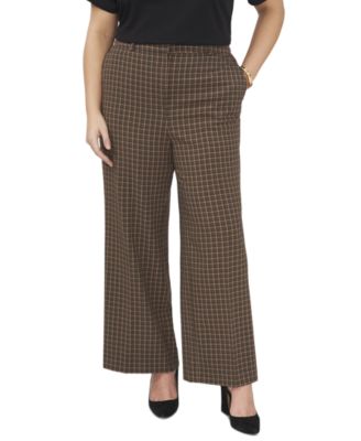 Vince Camuto - Plus Size Plaid High Rise Wide-Leg Pants