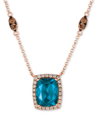 Le Vian - Deep Sea Blue Topaz (1-7/8 ct. t.w.) & Diamond (5/8 ct. t.w.) Halo 18" Pendant Necklace in 14K Rose Gold