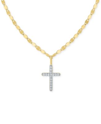Macy's - Diamond Cross 18" Pendant Necklace (1/10 ct. t.w.) in 14k Gold-Plated Sterling Silver