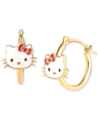 Macy's - Enamel Hello Kitty Polished Tube Small Hoop Earrings in 10k Gold, 0.53"
