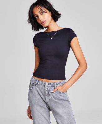 And Now This - Women's Brida Scoop-Back Cap-Sleeve Cropped Top
