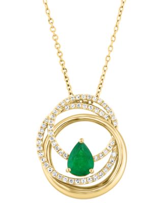 EFFY Collection - Emerald (1/2 ct. t.w.) & Diamond (1/5 ct. t.w.) Interlocking Circles 18" Pendant Necklace in 14k Gold