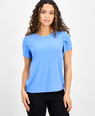 AK Anne Klein - Petite Tulip-Sleeve Scoop-Neck Top