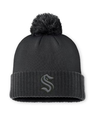 Fanatics - Men's Black Seattle Kraken Authentic Pro Road Cuffed Knit Hat with Pom