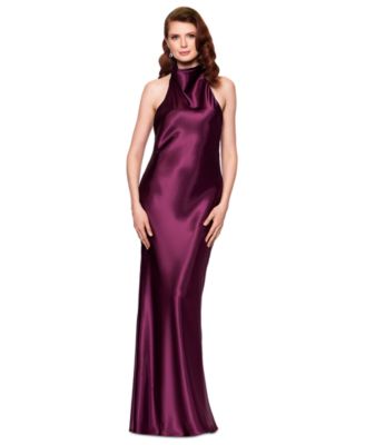 Betsy & Adam - Women's Halter-Neck Sleeveless Satin Gown