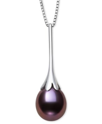 Belle de Mer - Dyed Black Cultured Freshwater Pearl (7-8mm) Pendant 18" Necklace in Sterling Silver