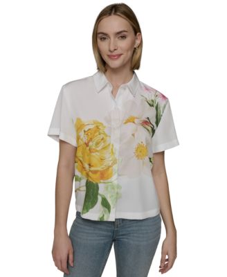 KARL LAGERFELD PARIS - Women's Placed Floral Camp Shirt