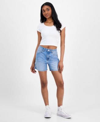 Gogo Jeans - Juniors' Embroidered-Bow Denim Shorts