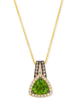 Le Vian - Green Apple Peridot (1-1/6 ct. t.w.) & Diamond (1/5 ct. t.w.) Trillion Halo Adjustable 20" Pendant Necklace in 14k Gold