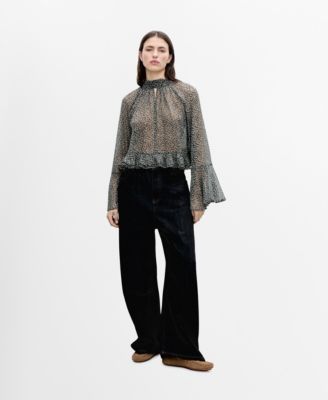 MANGO - Women's Ruffled Floral-Print Blouse