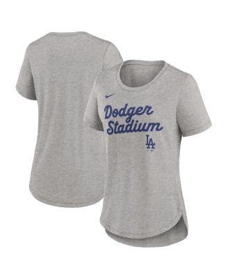 Nike - Women's Heather Gray Los Angeles Dodgers Script Tri-Blend T-Shirt