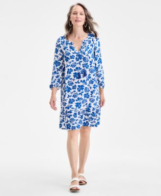 Style & Co - Women's Floral Split-Neck Tassel-Tie Shift Dress