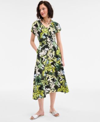 On 34th - Women's Flutter-Sleeve Printed Satin Midi Dress