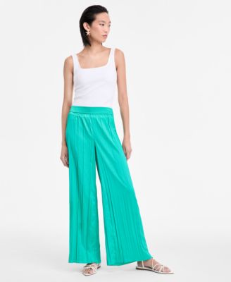 I.N.C. International Concepts - Women's Crinkle-Satin Pull-On Wide-Leg Pants