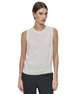 DKNY - Petite Mixed-Media Sleeveless Crewneck Top