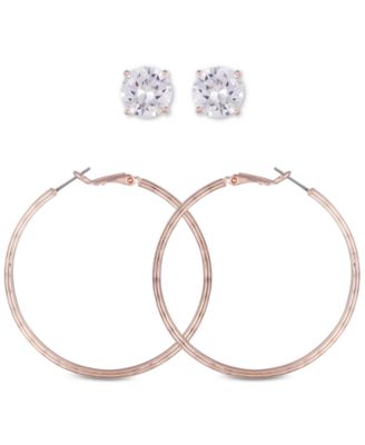 GUESS - Rose Gold-Tone 2-Pc. Set Crystal Stud & Hoop Earrings
