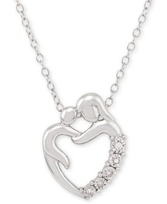 Macy's - Diamond Accent Mother & Child 18" Pendant Necklace in Sterling Silver