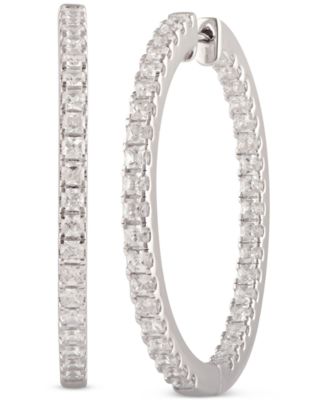 Macy's - Diamond Princess Small In & Out Hoop Earrings (3 ct. t.w.) in 14k White Gold