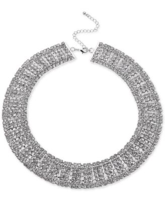 I.N.C. International Concepts - Silver-Tone Crystal Multi-Row Choker Necklace, 12-1/2" + 3" extender