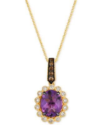 Le Vian - Grape Amethyst (2-1/3 ct. t.w.) & Diamond (1/3 ct. t.w.) Oval Halo Pendant Necklace in 14k Gold, 18" + 2" extender