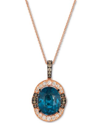 Le Vian - Deep Sea Blue Topaz (5 ct. t.w.) & Diamond (3/8 ct. t.w.) Halo Adjustable 20" Pendant Necklace in 14k Rose Gold
