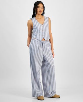 Hippie Rose - Juniors' Striped Wide-Leg Drawstring Pants