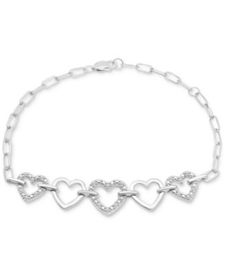 Macy's - Diamond Heart Chain Paperclip Link Bracelet (1/6 ct. t.w.) in Sterling Silver