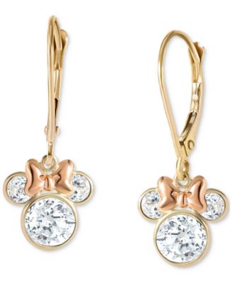Disney - Minnie Mouse Cubic Zirconia Drop Earrings in 10k Yellow & Rose Gold