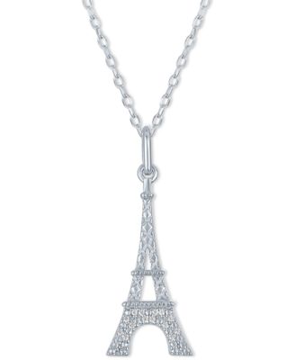 Macy's - Diamond Accent Eiffel Tower Pendant Necklace in Sterling Silver, 16" + 2" extender