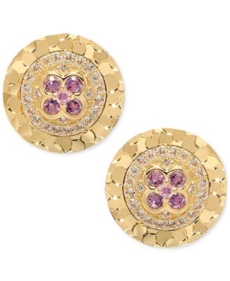 Macy's - Amethyst (1/8 ct. t.w.) & White Topaz (1/6 ct. t.w.) Textured Frame Halo Stud Earrings in 14k Gold-Plated Sterling Silver