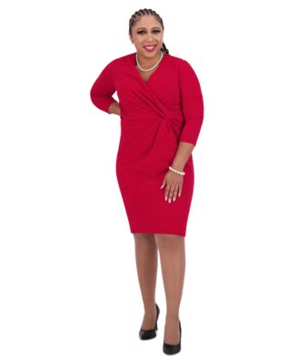 Kasper - Women's Twist-Front 3/4-Sleeve Glitter Sheath Dress