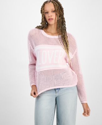 Hooked Up by IOT - Juniors' Angel Open-Knit Long-Sleeve Sweater