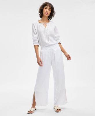 JM Collection - Women's Cotton Gauze Embellished Slit Pants