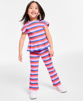 Epic Threads - Toddler Girls 2-Pc. Stripe Ribbed-Knit Top & Flared Pants Set