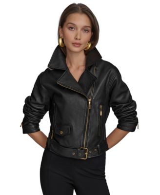 Donna Karan New York - Women's Asymmetric Leather Moto Jacket