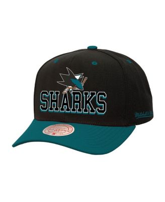 Mitchell & Ness - Men's Black/Teal San Jose Sharks Backside Script Two-Tone Pro Crown Adjustable Hat