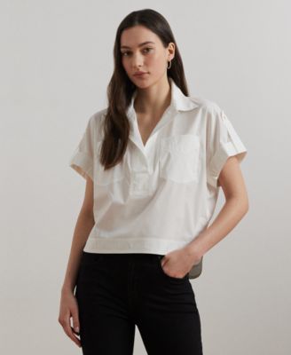 Lauren Ralph Lauren - Women's Cotton-Blend Short-Sleeve Camp Shirt