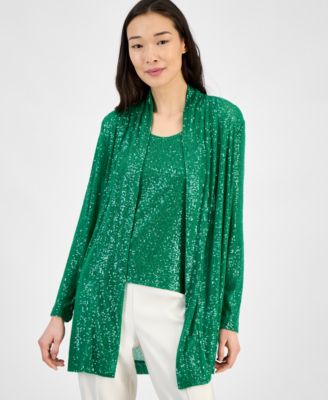 Anne Klein - Women's Sequin Open-Front Long-Sleeve Cardigan
