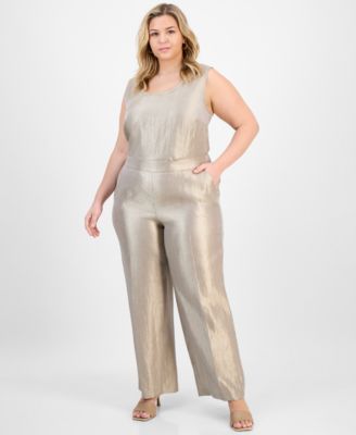 Kasper - Plus Size Metallic Wide-Leg Pull-On Pants