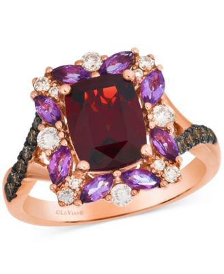 Le Vian - Pomegranate Garnet (2-3/8 ct. t.w.), Grape Amethyst (3/8 ct. t.w.) & Diamond Halo Statement Ring in 14k Rose Gold