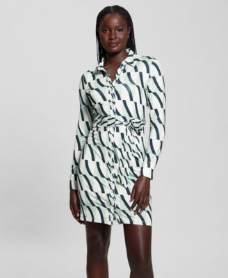 GUESS - Women's Zora Button-Front Long-Sleeve Dress