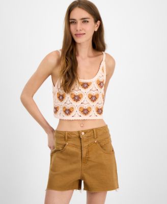 Avec Les Filles - Women's Cropped Crotchet Heart Top