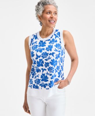 Style & Co - Women's Floral-Print Sleeveless Crewneck Top